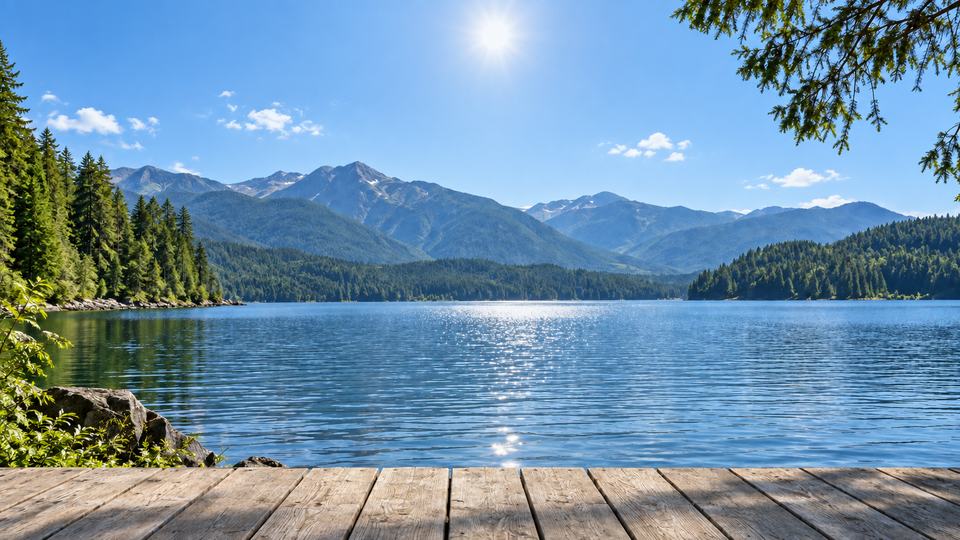 A bright lakeside scene available through the Daylight virtual camera